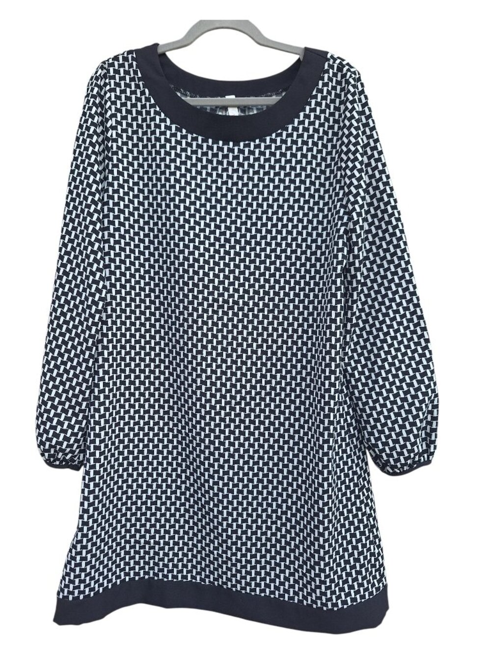 POINT Geometric Knit Midi Dress Long Sleeve Shift Contrast Trim Size Large